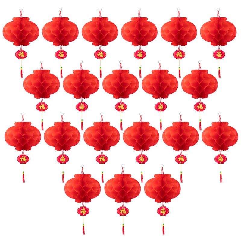 Favide 20 Pieces 10 Inch Chinese Red Paper Lanterns Festival Decorations for New Year, Spring Festival, Wedding and Restaurant - Image 1